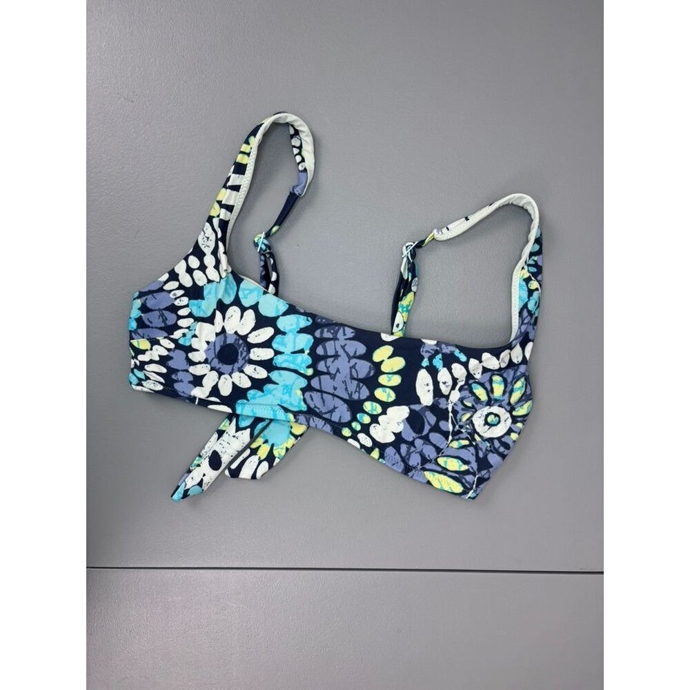 Aerie women's small blue purple green patterned tie back scoop bikini swim top